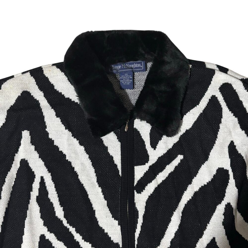 NWT Maggie McNaughton Zebra Print Full Zip Cardigan Sweater Jacket Faux Fur 2X‎ - Picture 2 of 5